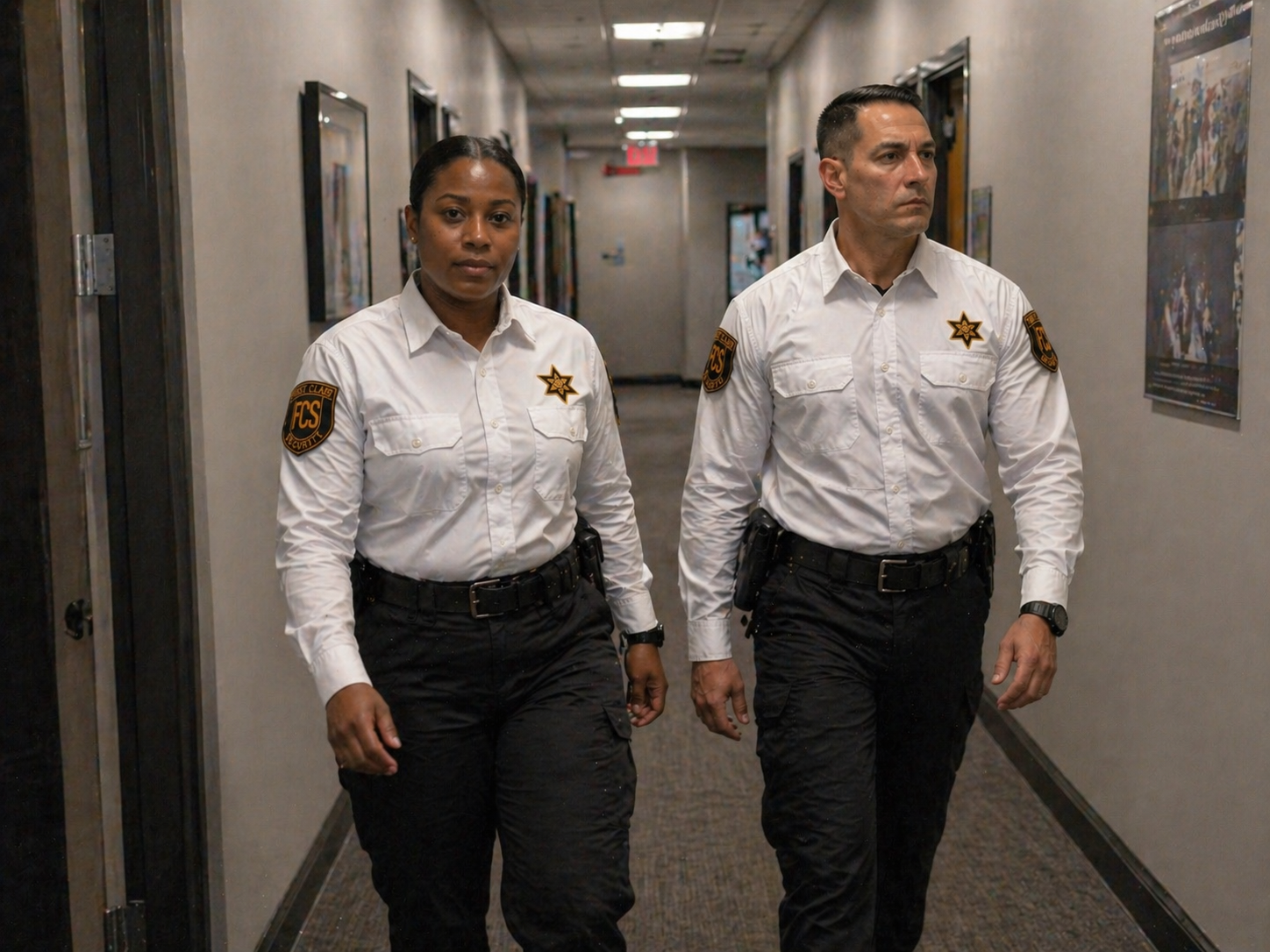 First Class Security officer providing hallway security in Nashville TN